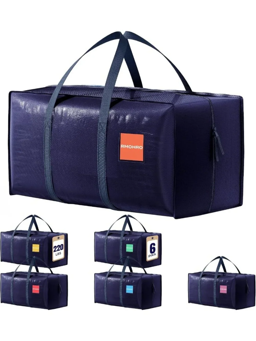 Heavy Duty 6 Pack Moving Bags with Zipper, Waterproof Storage Totes for College